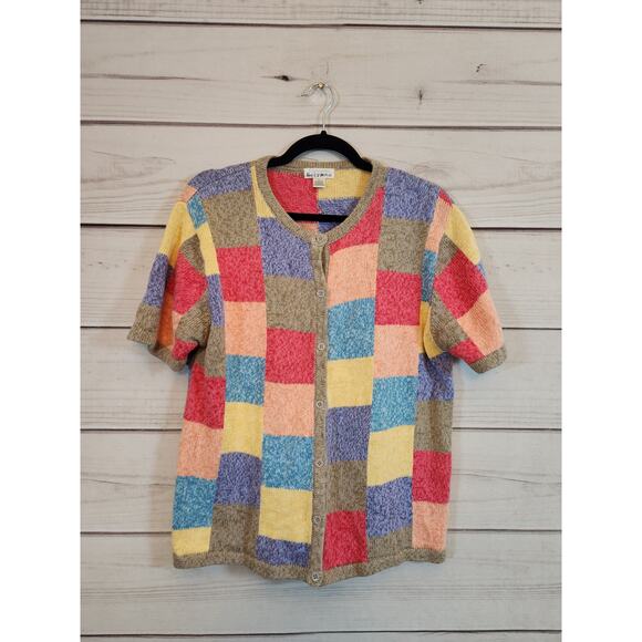 Christopher Banks Women Multicolor Colorblock Button Front Cardigan Sweater Sz L - Picture 1 of 6